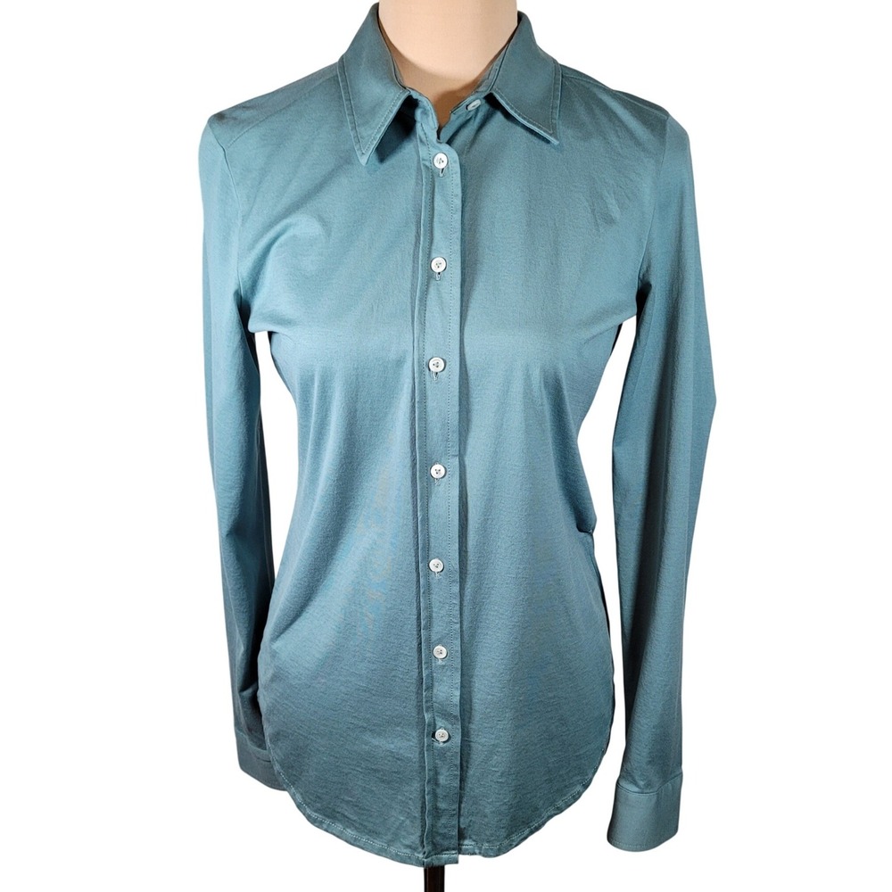 Steel‎ Blue Swiss Cotton Knit Blouse Van Laack Meisterwerk Quiet Luxury 34 2 XS